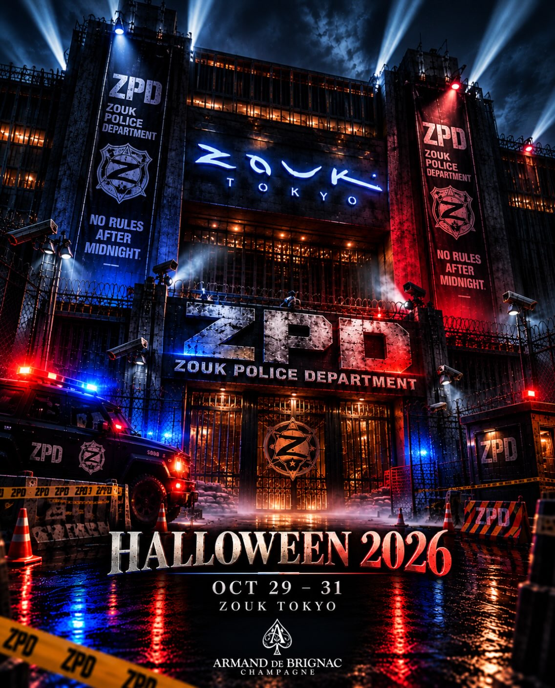 Enter the ZOUK POLICE DEPARTMENT from OCT 29–31 at #zouktokyo — three nights of